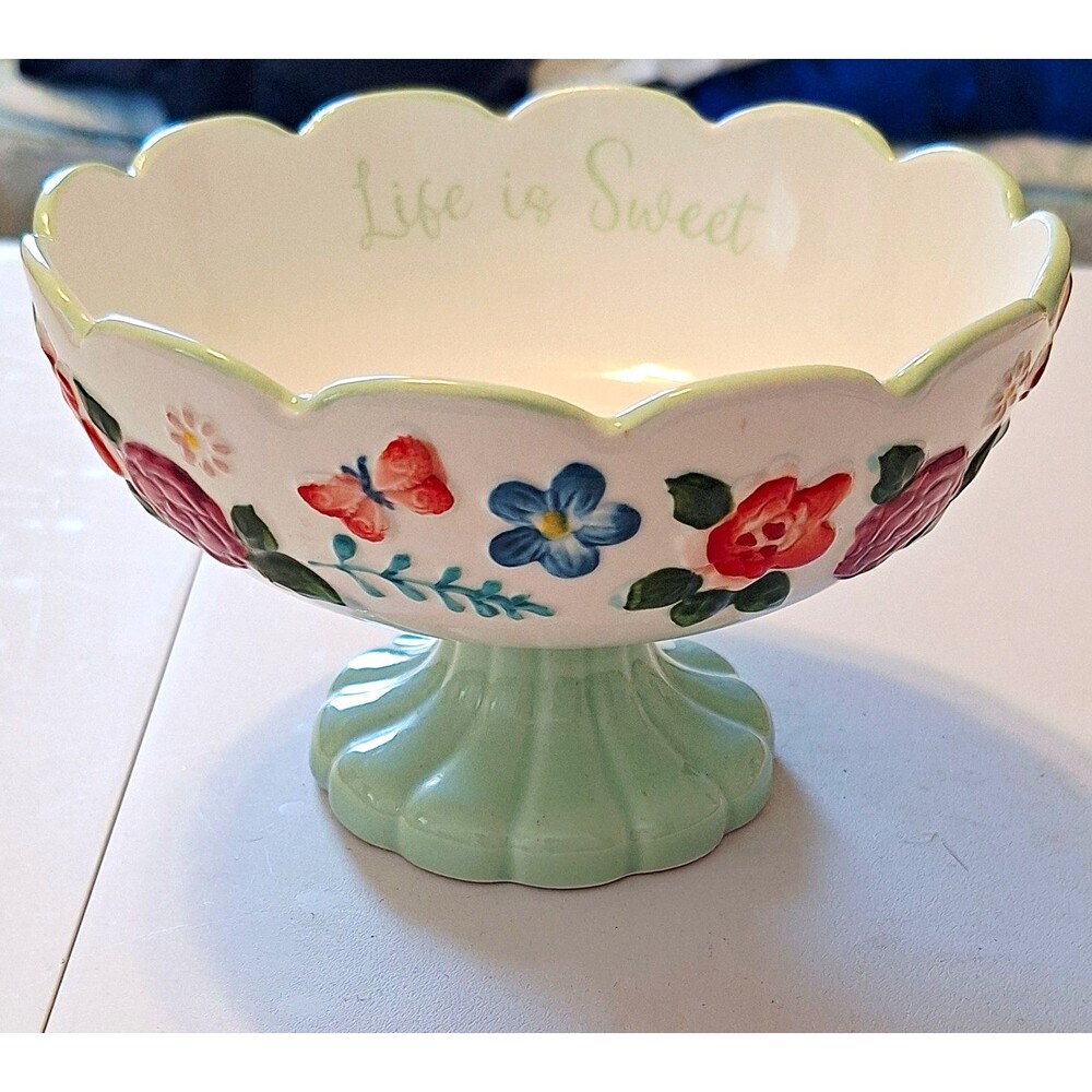 The Pioneer Woman Painted Meadow Floral Candy Dish Pedestal Bowl 6.4in